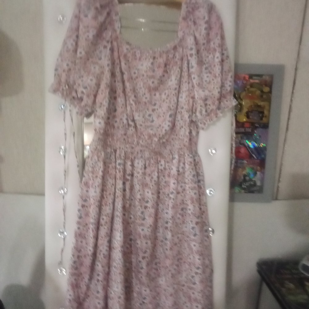 Floral Pink Dress with Puff Sleeves